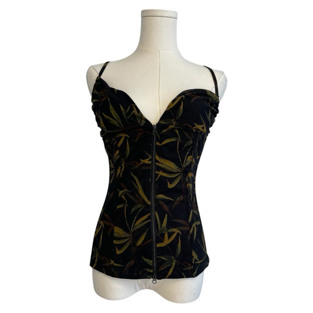NWT WeWoreWhat x Revolve Zip Front Corset Bamboo Print Camo Womens Size 16 Mesh
